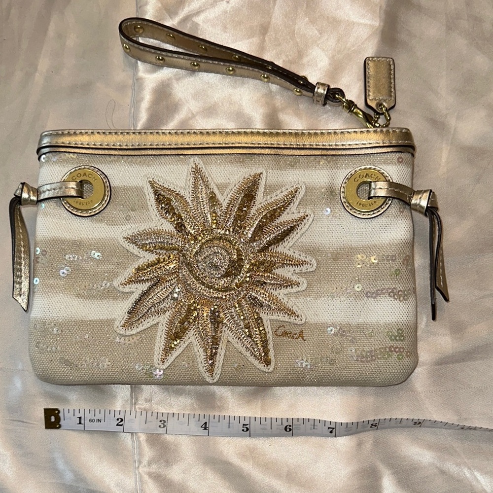Coach Floral Beige and Gold Wristlet